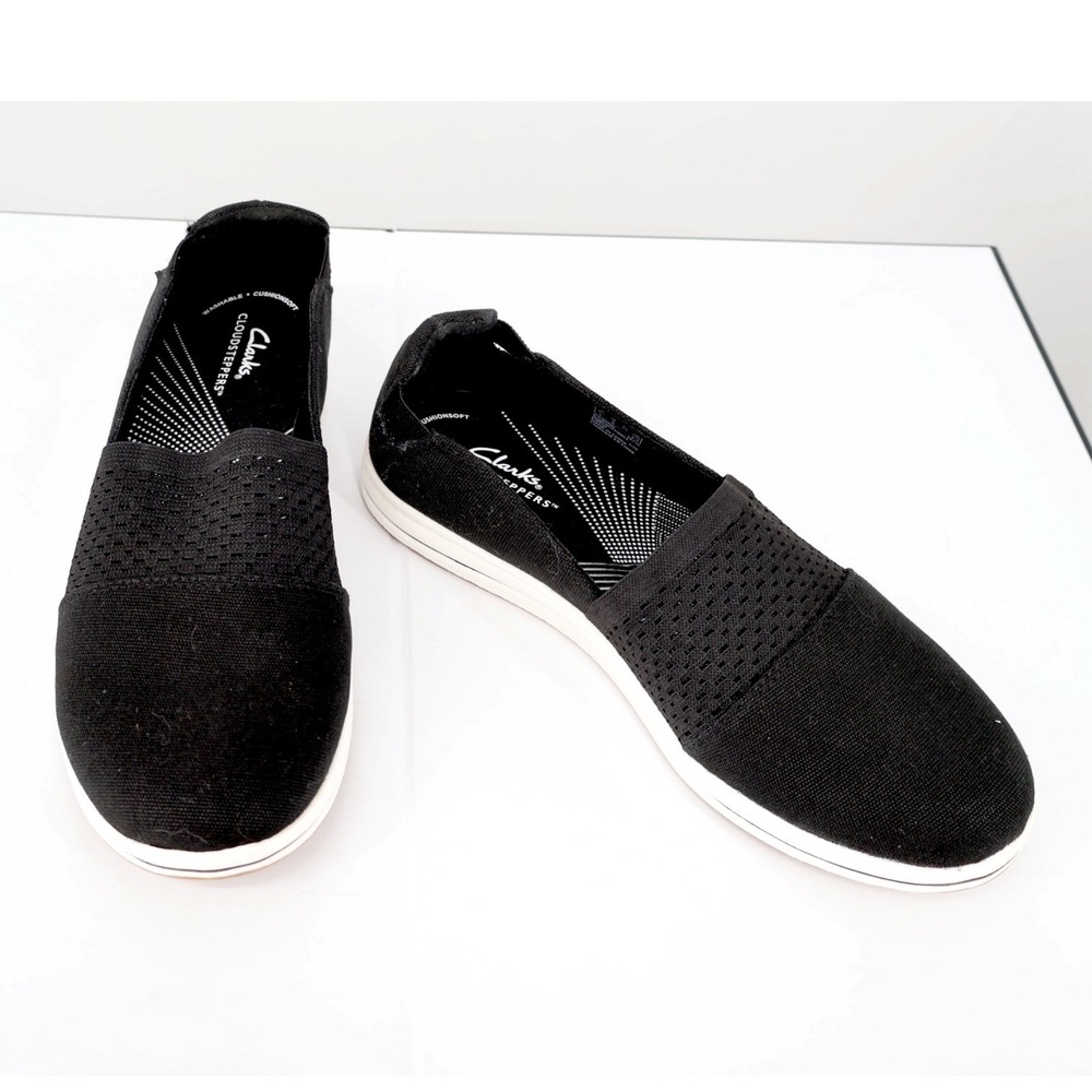 Clarks Breeze Vibe Black Knit Slip On Comfort Sneakers‎ Womens 9 Wide